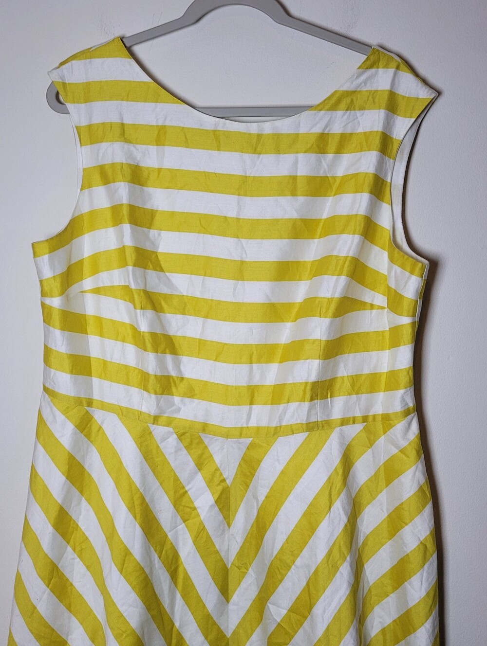 Boden Yellow and White Striped Sleeveless Midi Dress Size 14R Cotton - Picture 3 of 8